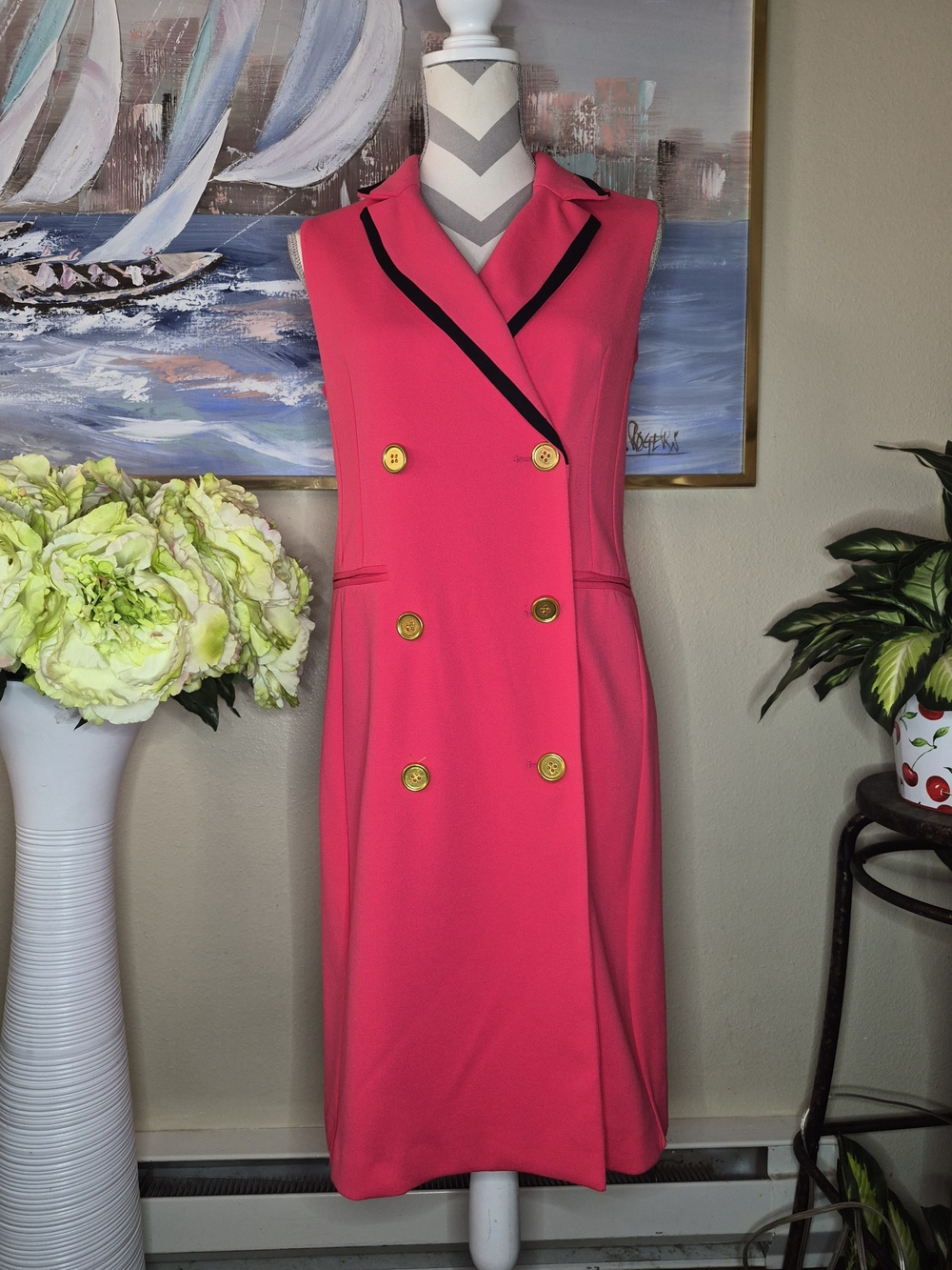 Sleeveless Double-Breasted Pink Shift Dress
